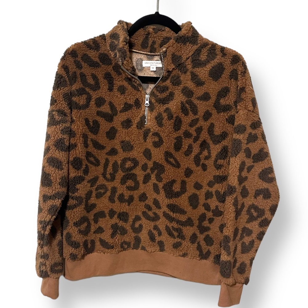 Grayson Threads Long Sleeve, Leopard Print Super Soft Zipper Pull Over